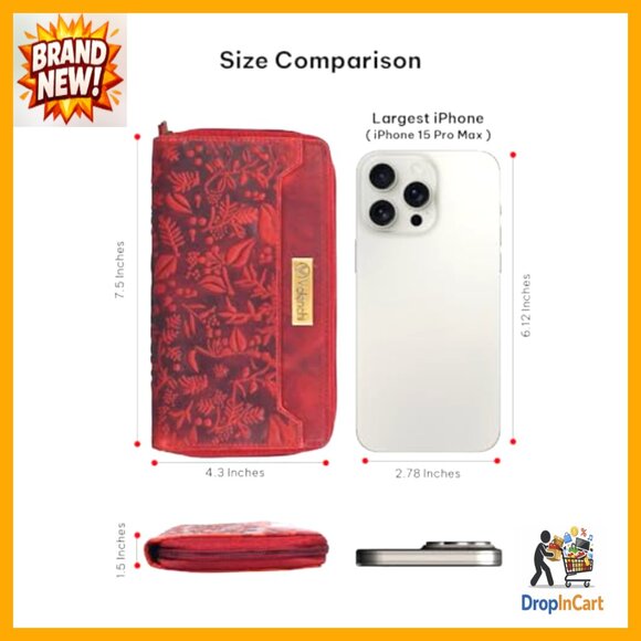 Leather Clutch Wallet RFID Blocking Floral Vintage Elegant Women's Accessory - Picture 3 of 6